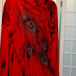 NEW! Jostar Cardigan Red with bling and feathers 5558